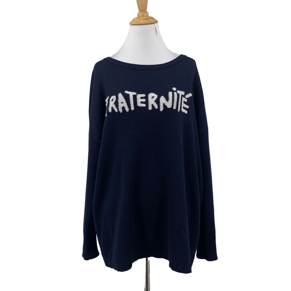 Desigual Fraternite Sweatshirt Womens M Navy Knitted Ribbed Cuff Hem Loose Fit